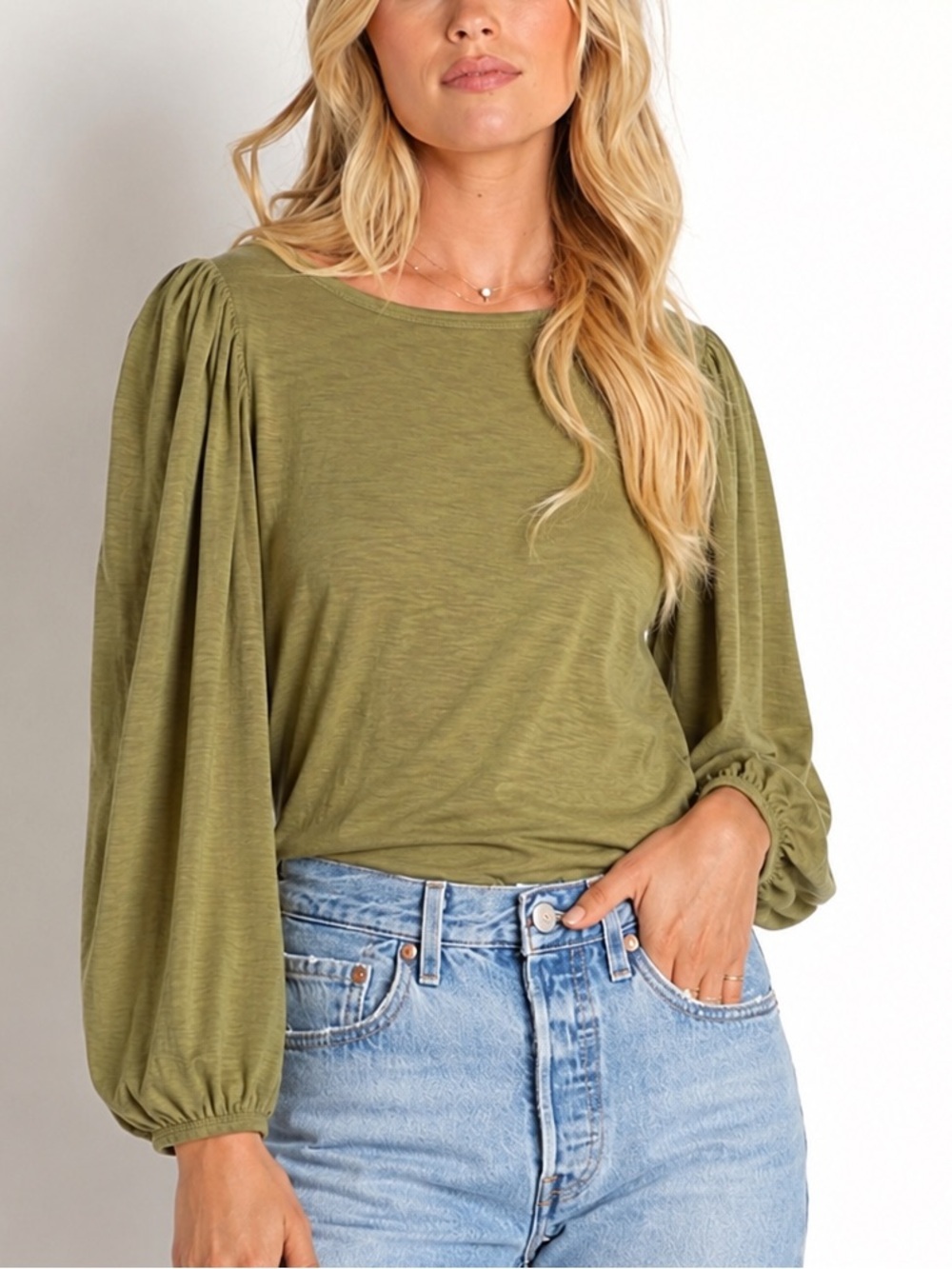 Nation LTD Cecilia Balloon Sleeve Tee Crewneck Pima Cotton Style 1242RS Sz Large